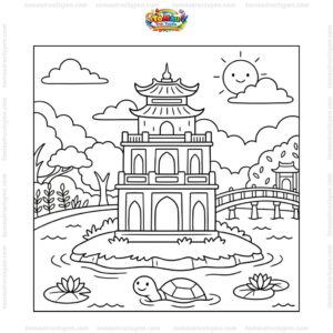 Tranh tô màu tháp Rùa Hồ Gươm