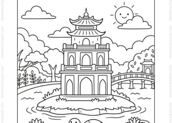 Tranh tô màu tháp Rùa Hồ Gươm