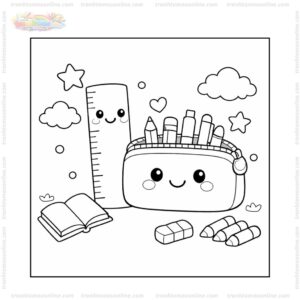 Tranh tô màu thước kẻ và hộp bút Tranh tô màu thước kẻ và hộp bút