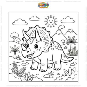 Tranh tô màu Triceratops ngộ nghĩnh