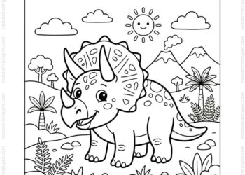 Tranh tô màu Triceratops ngộ nghĩnh