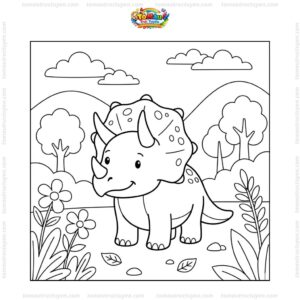 Tranh tô màu Triceratops trong rừng