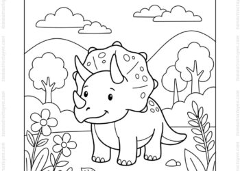 Tranh tô màu Triceratops trong rừng