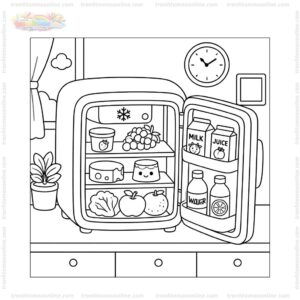 Tranh tô màu tủ lạnh mở cửa