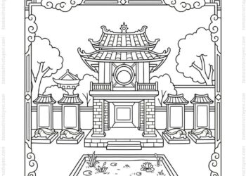 Tranh tô màu Văn Miếu Quốc Tử Giám cho bé