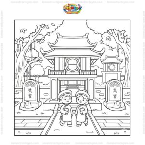 Tranh tô màu Văn Miếu Quốc Tử Giám cute
