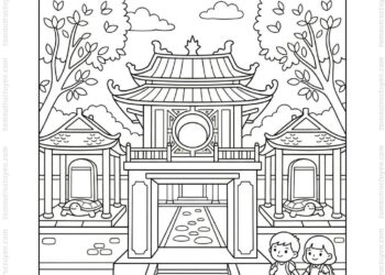Tranh tô màu Văn Miếu Quốc Tử Giám đẹp