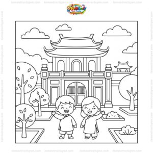 Tranh tô màu Văn Miếu Quốc Tử Giám đơn giản