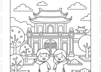 Tranh tô màu Văn Miếu Quốc Tử Giám đơn giản