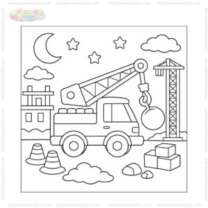 Tranh tô màu xe cần cẩu ban đêm Tranh tô màu xe cần cẩu ban đêm