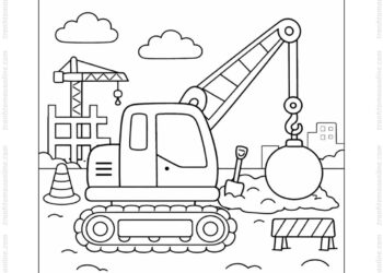 Tranh tô màu xe cần cẩu công trình