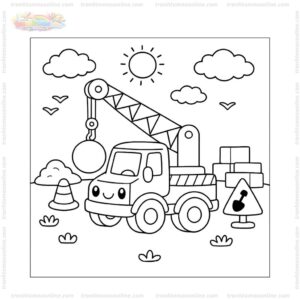 Tranh tô màu xe cần cẩu đơn giản Tranh tô màu xe cần cẩu đơn giản