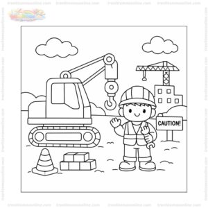 Tranh tô màu xe cần cẩu và công nhân Tranh tô màu xe cần cẩu và công nhân