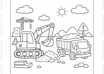 Tranh tô màu xe cần cẩu và xe tải