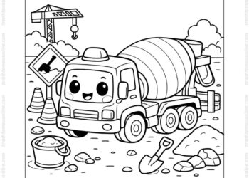 Tranh tô màu xe trộn bê tông chibi