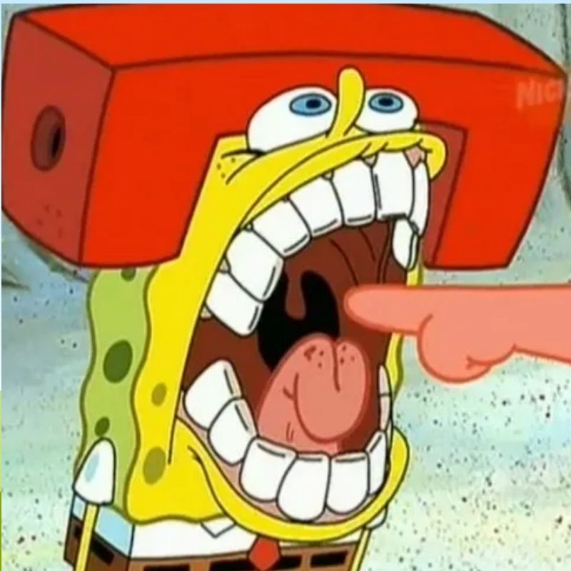 Meme bọt biển cắn tay