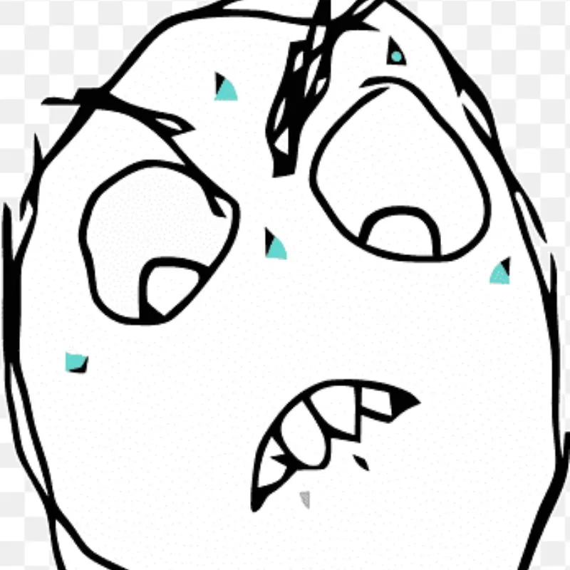 Khuôn mặt meme rage comic (ảnh chế đen trắng cổ điển) với biểu cảm nhăn nhó, bối rối cùng những vệt mồ hôi nhỏ trên mặt