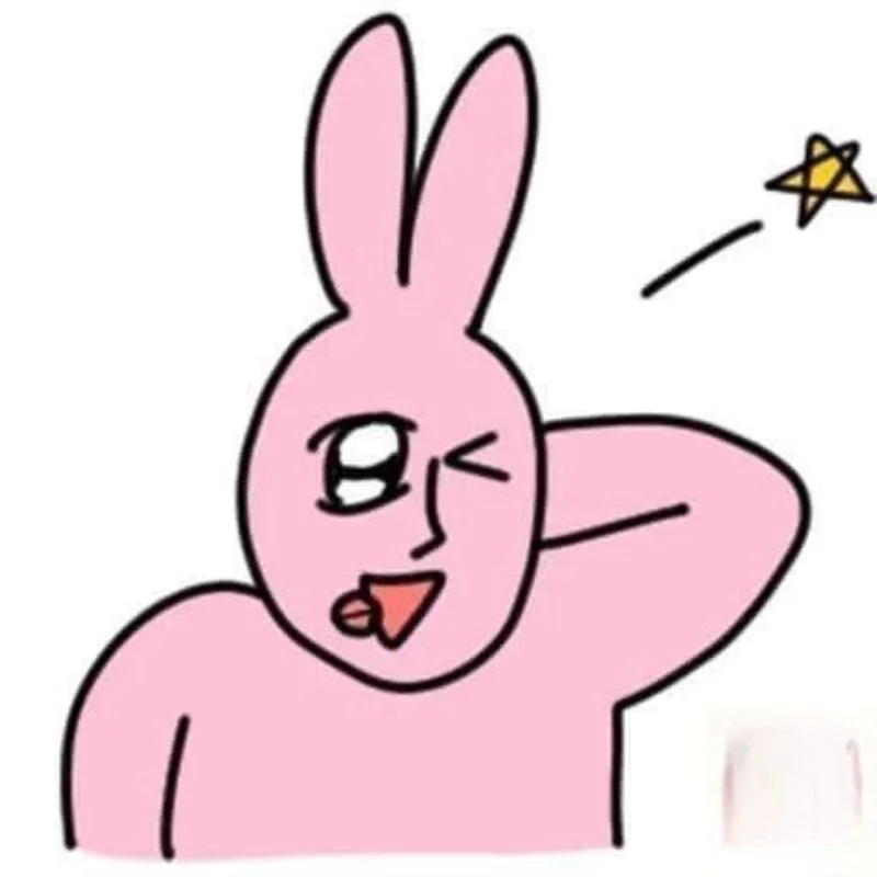 Meme thỏ hồng gãi đầu nháy mắt