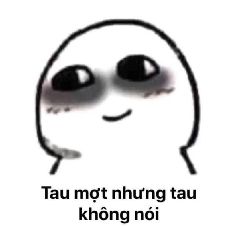 meme nhân vật hoạt hình với quầng thâm mắt sâu hoắm, caption "Tau mệt nhưng tau không nói".