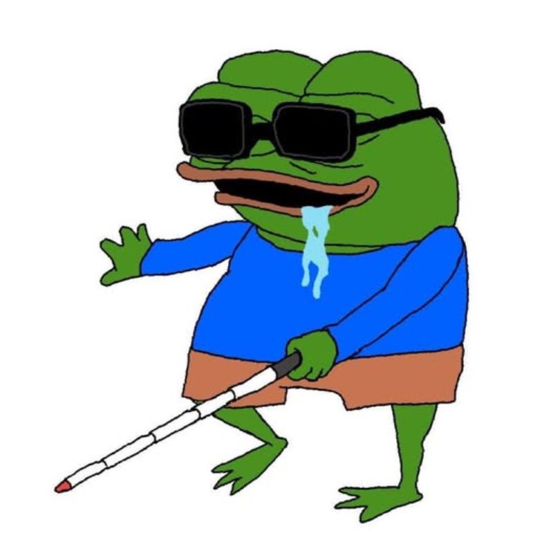 Meme ếch xanh mù cầm gậy