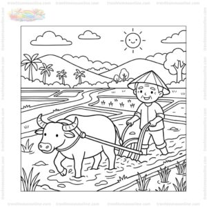 Tranh tô màu bác nông dân cày ruộng