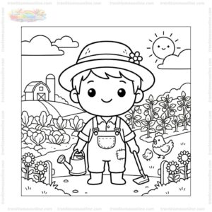 Tranh tô màu bác nông dân chibi