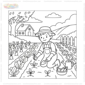 Tranh tô màu bác nông dân trồng rau