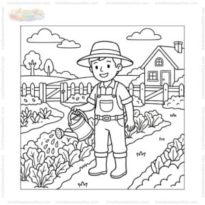 Tranh tô màu bác nông dân tưới cây