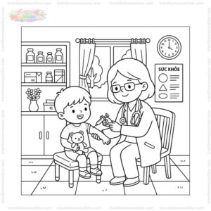 Tranh tô màu bác sĩ tiêm thuốc Tranh tô màu bác sĩ tiêm thuốc