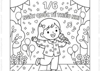 Tranh tô màu bé múa hát 1/6
