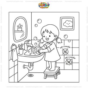 Tranh tô màu bé rửa tay phòng bệnh