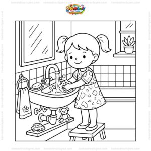 Tranh tô màu bé rửa tay sau chơi
