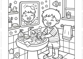 Tranh tô màu bé rửa tay vui nhộn