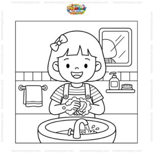 Tranh tô màu bé rửa tay xà phòng