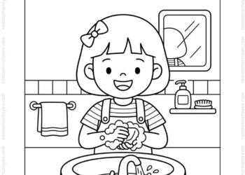 Tranh tô màu bé rửa tay xà phòng