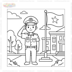 Tranh tô màu cảnh sát chào cờ Tranh tô màu cảnh sát chào cờ