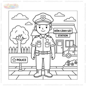 Tranh tô màu cảnh sát đứng gác Tranh tô màu cảnh sát đứng gác