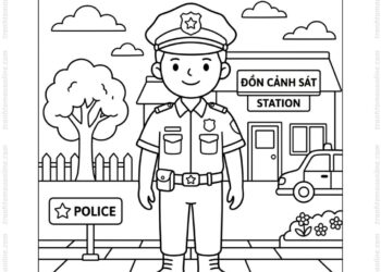 Tranh tô màu cảnh sát đứng gác