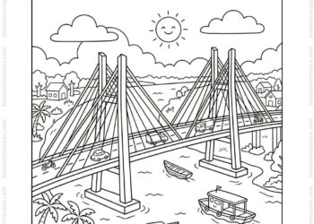 Tranh tô màu cầu Mỹ Thuận cho bé