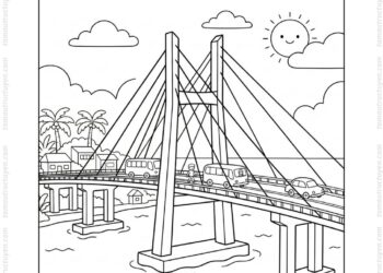 Tranh tô màu cầu Mỹ Thuận đơn giản