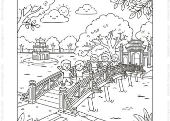 Tranh tô màu cầu Thê Húc đẹp