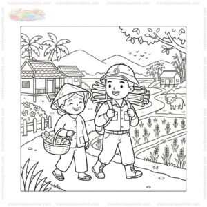 Tranh tô màu chú bộ đội giúp dân Tranh tô màu chú bộ đội giúp dân