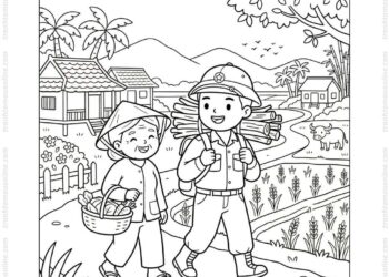 Tranh tô màu chú bộ đội giúp dân
