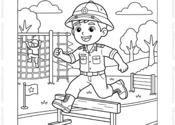 Tranh tô màu chú bộ đội tập luyện