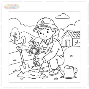 Tranh tô màu chú bộ đội trồng cây Tranh tô màu chú bộ đội trồng cây