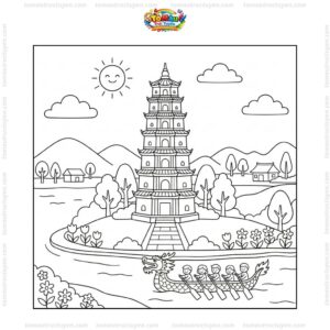 Tranh tô màu chùa bên sông Hương
