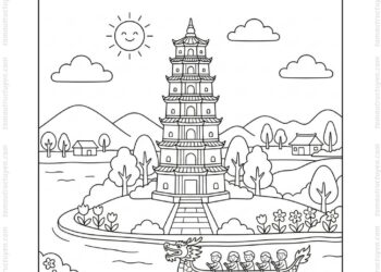 Tranh tô màu chùa bên sông Hương
