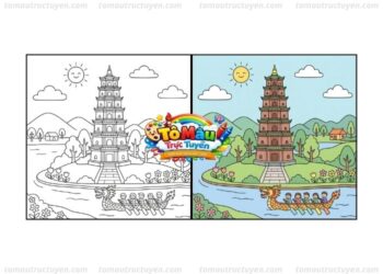 tranh tô màu chùa thiên mụ