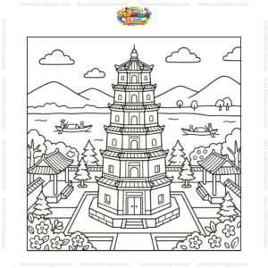 Tranh tô màu chùa Thiên Mụ cho bé