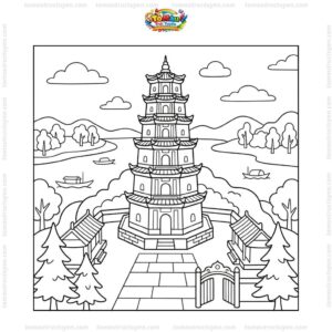 Tranh tô màu chùa Thiên Mụ cổ kính